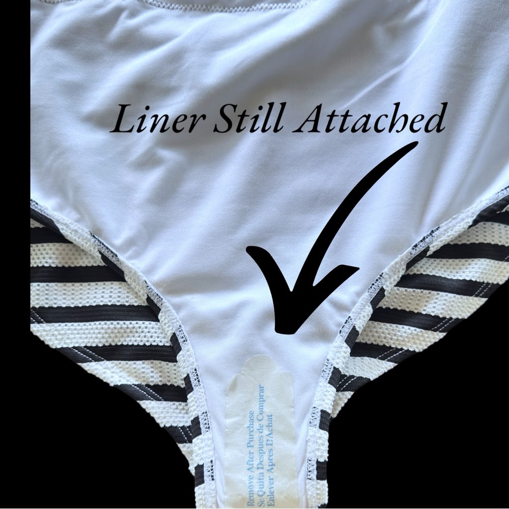 NWT Cyn & Luca White & Black Stripe Lace One Piece Bathing Suit - Picture 10 of 15